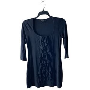 White House Black Market Top Womens M 3/4 Sleeve Square Neck Ruffled Pullover